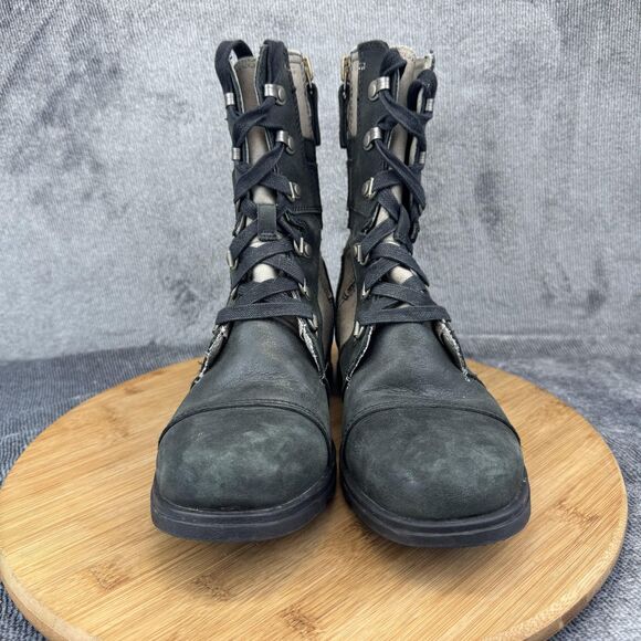 Sorel Boots Womens Size 7.5 Black Gray Major Lace Side Zip Combat Moto Ankle - Picture 2 of 9